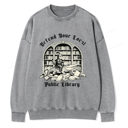 Pagewings Defend Your Local Public Library Unisex Washed Sweatshirt