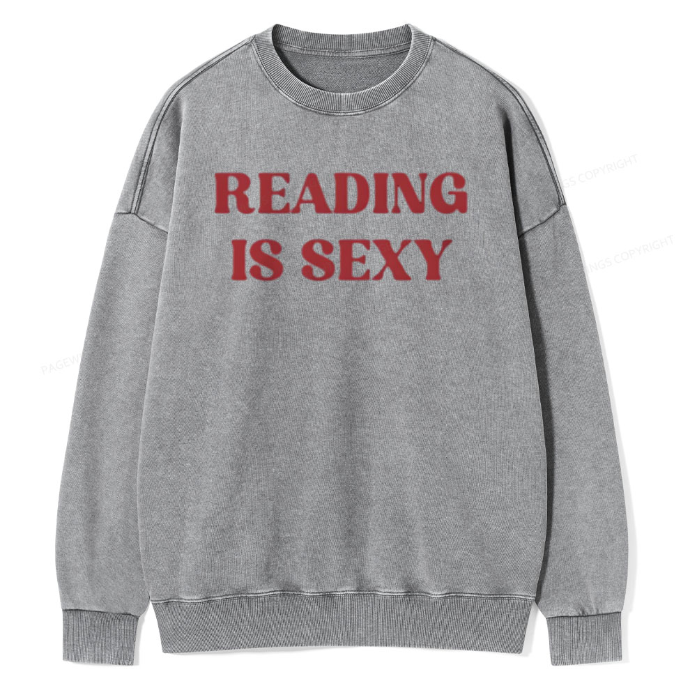 Pagewings Reading Is Sexy Shirt, Book Lover Shirt Unisex Washed Sweatshirt