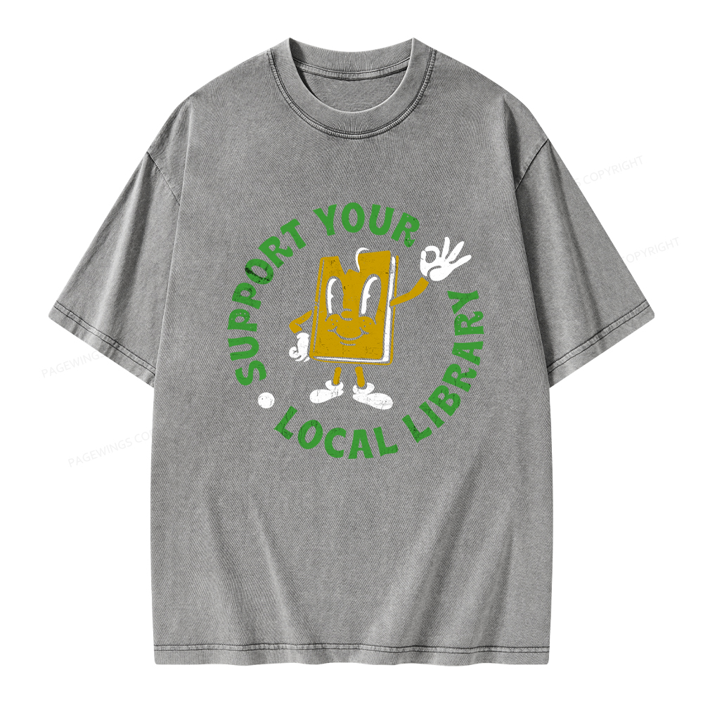 Pagewings Support Your Local Library Adult Unisex Washed T-shirt