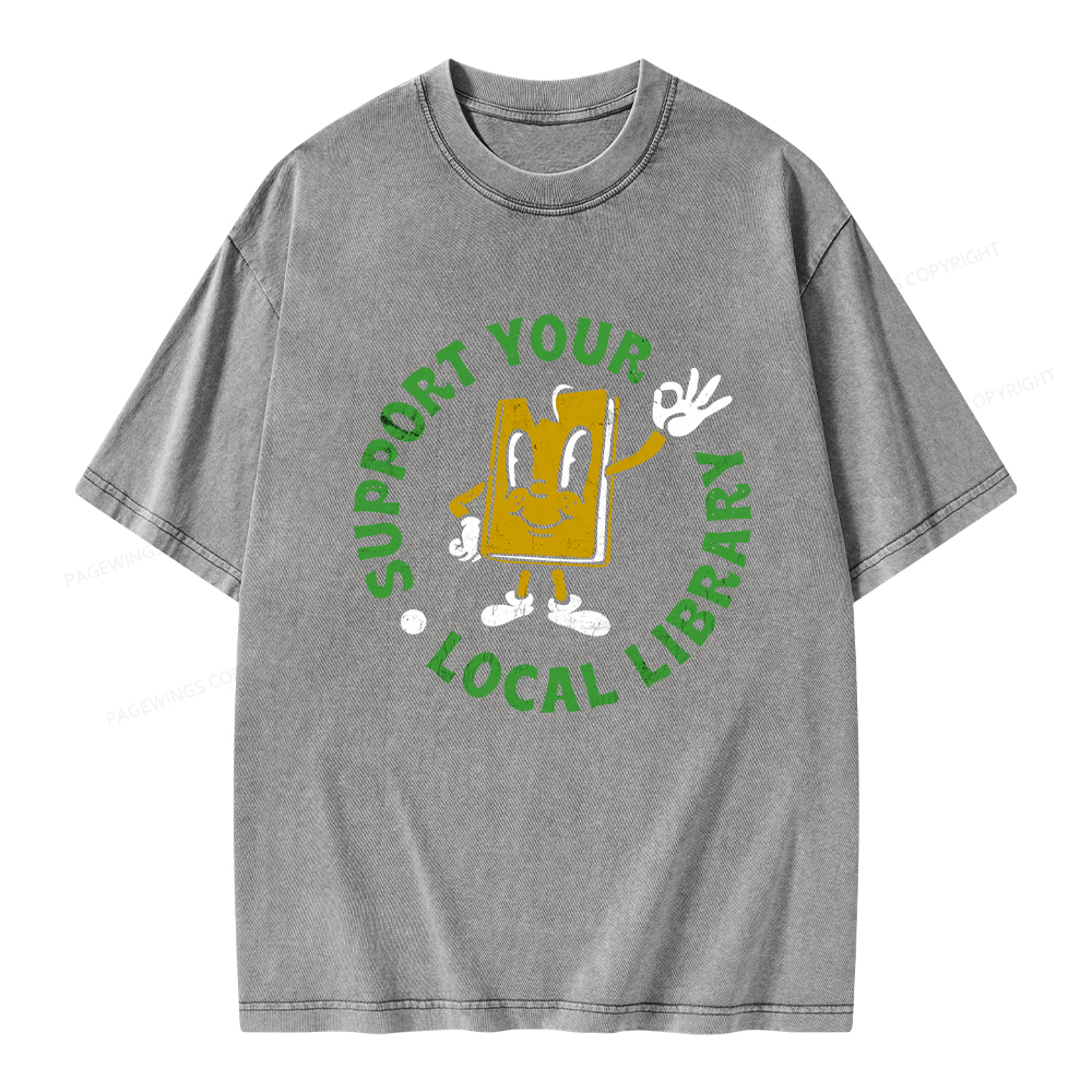 Pagewings Support Your Local Library Adult Unisex Washed T-shirt