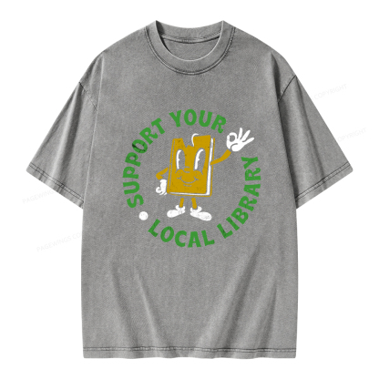Pagewings Support Your Local Library Adult Unisex Washed T-shirt