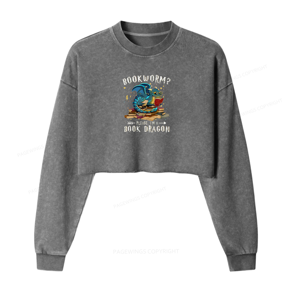 Pagewings Dragon Book Washed Crop Sweatshirt