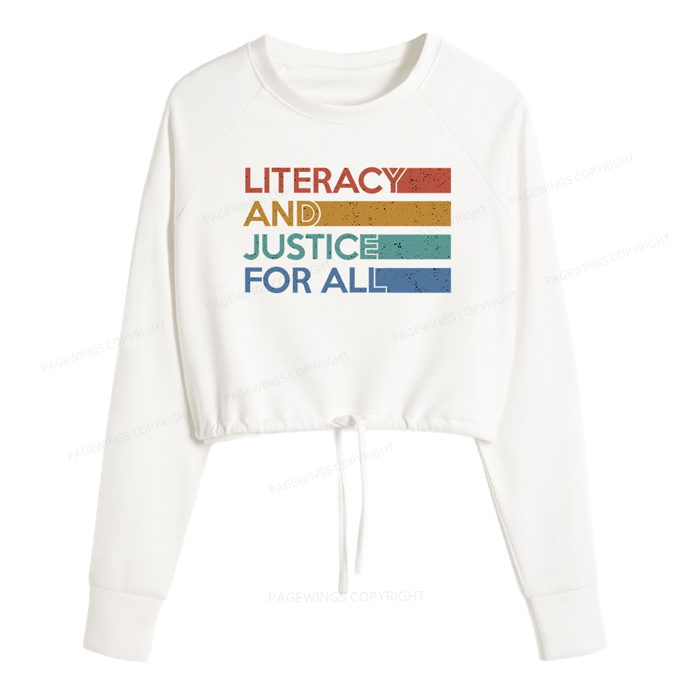 Pagewings Literacy and Justice For All Women Cropped Sweatshirt 