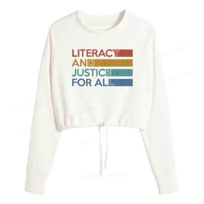 Pagewings Literacy and Justice For All Women Cropped Sweatshirt 