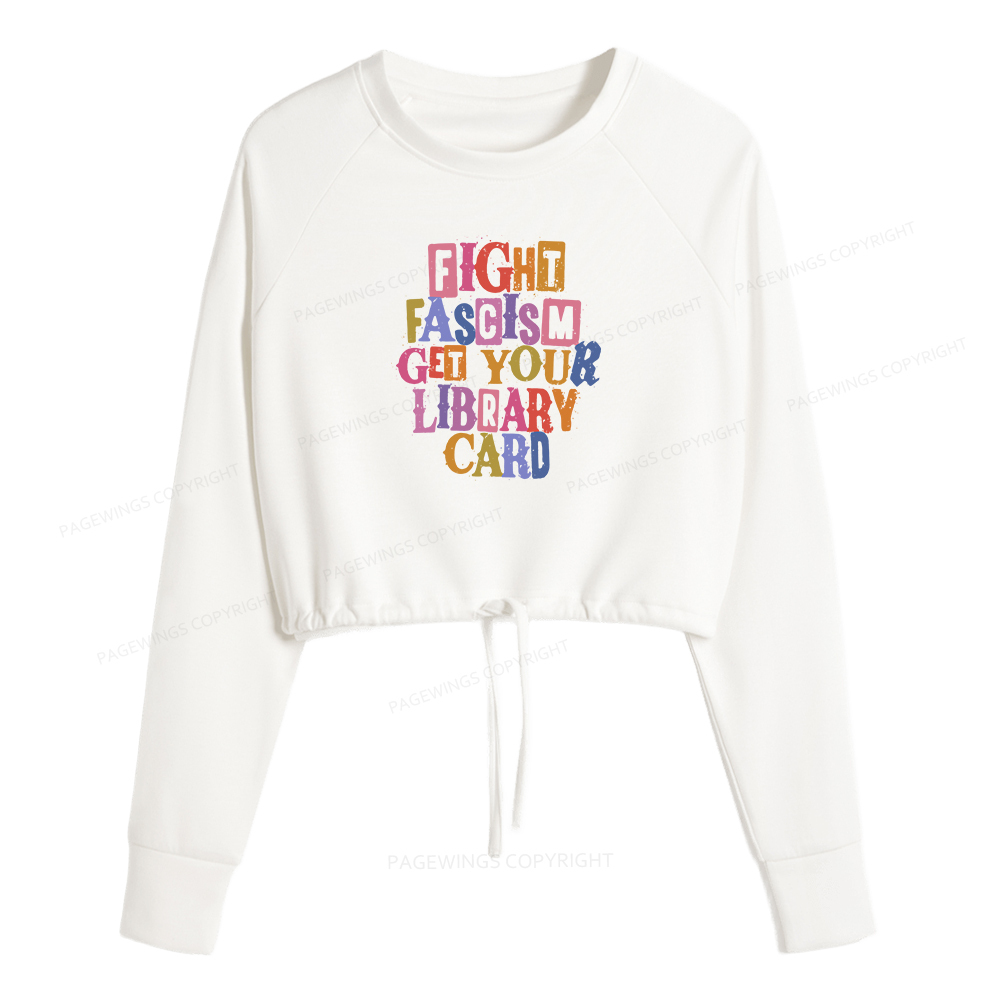 Pagewings Get Your Library Card Women Cropped Sweatshirt 