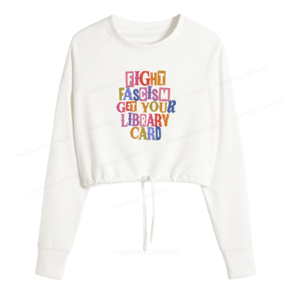 Pagewings Get Your Library Card Women Cropped Sweatshirt 