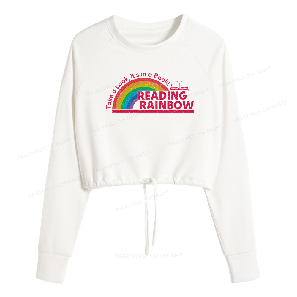 Pagewings Reading With Rainbow Women Cropped Sweatshirt 