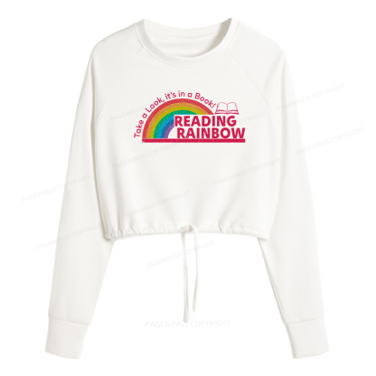 Pagewings Reading With Rainbow Women Cropped Sweatshirt 