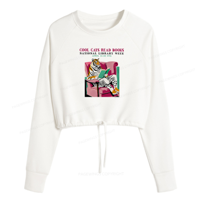 Pagewings Library Week Poster 1996 Women Cropped Sweatshirt 