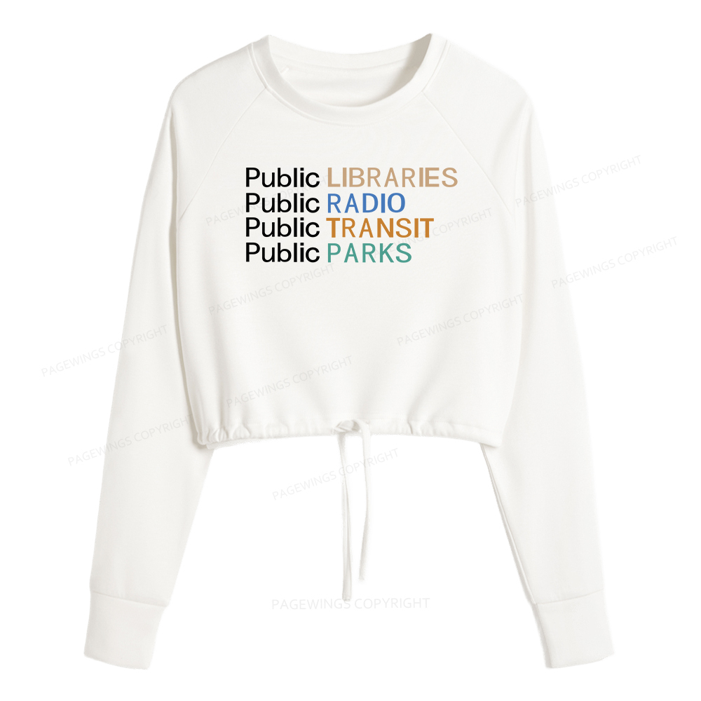 Pagewings Public Libraries Radio Transit Parks Women Cropped Sweatshirt 
