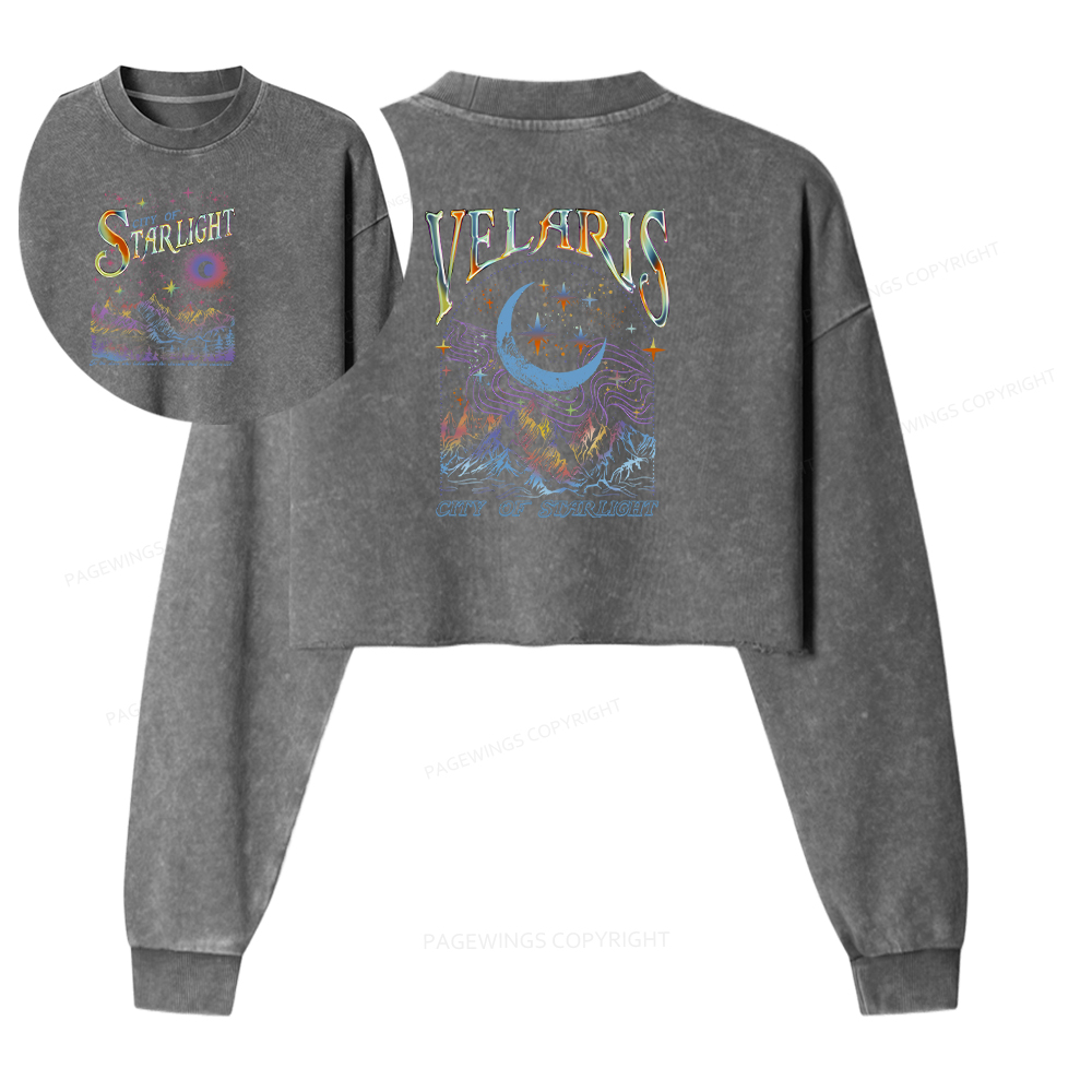 Pagewings Velaris City Of Starlight ACOTAR Two-Sided Washed Crop Sweatshirt