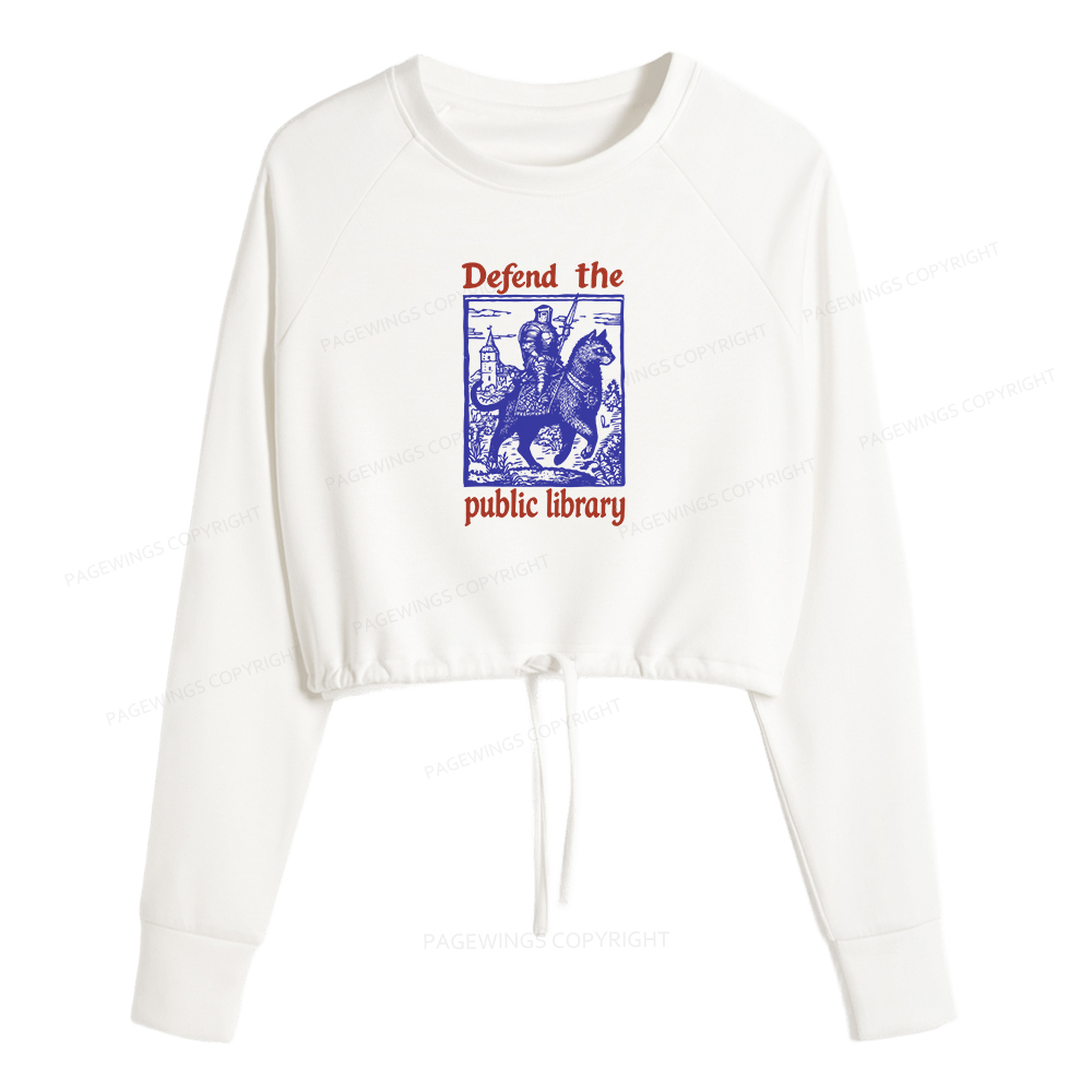 Pagewings Defend the Public Library Women Cropped Sweatshirt 