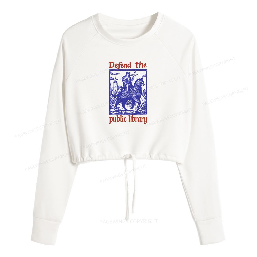 Pagewings Defend the Public Library Women Cropped Sweatshirt 