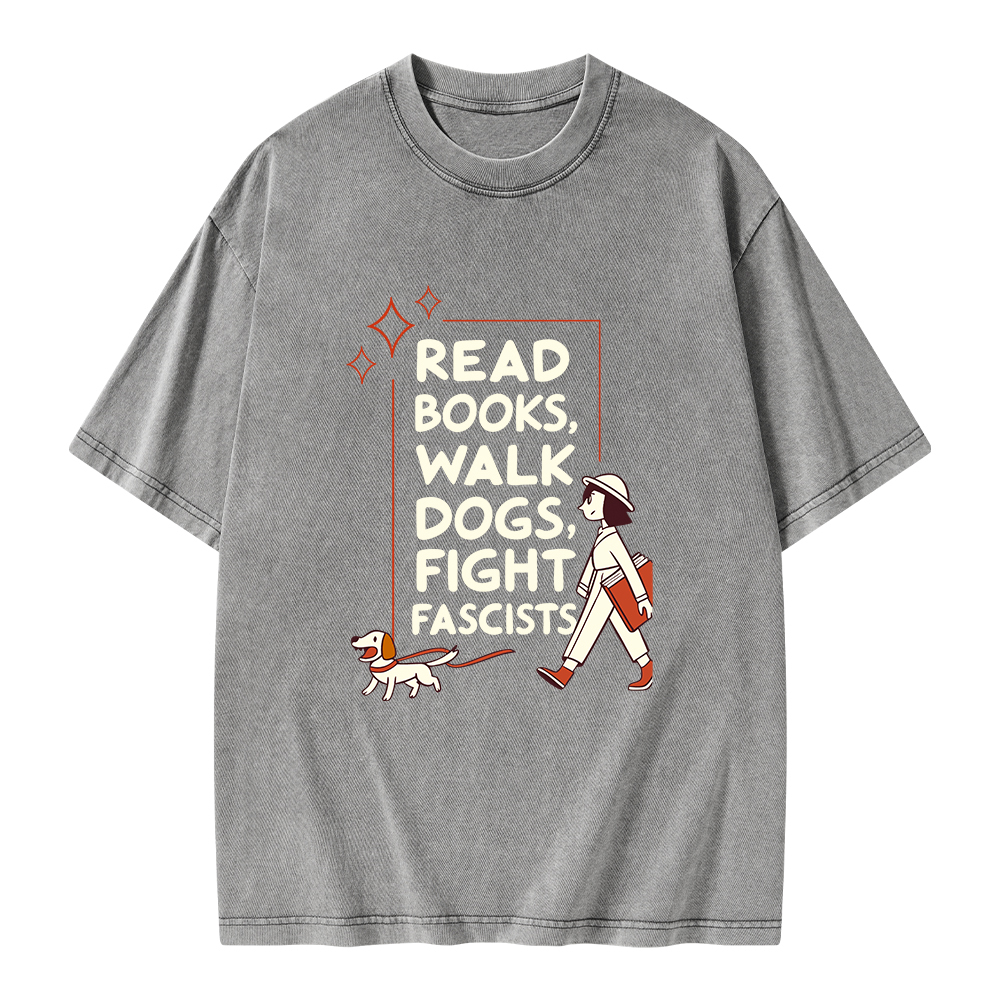 Pagewings Read Books Walk Dogs Unisex Washed T-shirt