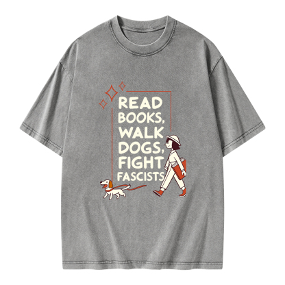 Pagewings Read Books Walk Dogs Unisex Washed T-shirt