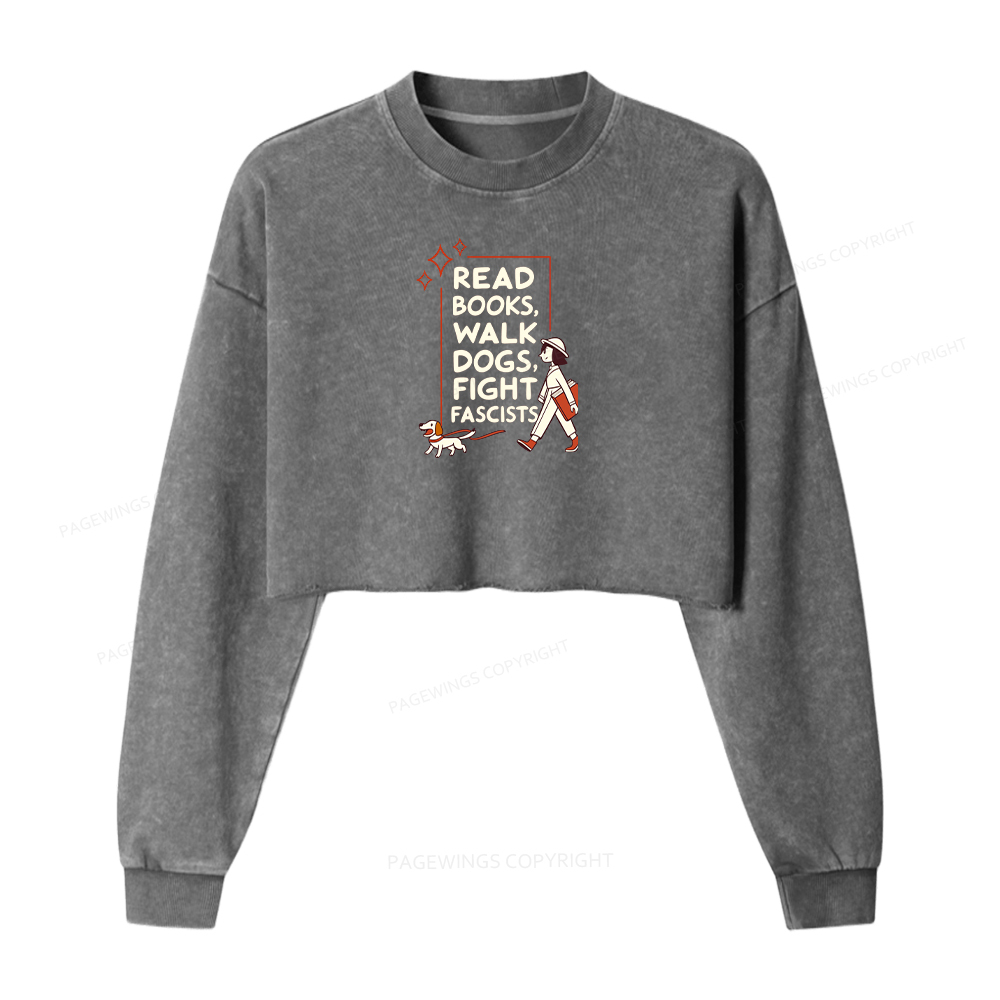 Pagewings Read Books Walk Dogs Washed Crop Sweatshirt