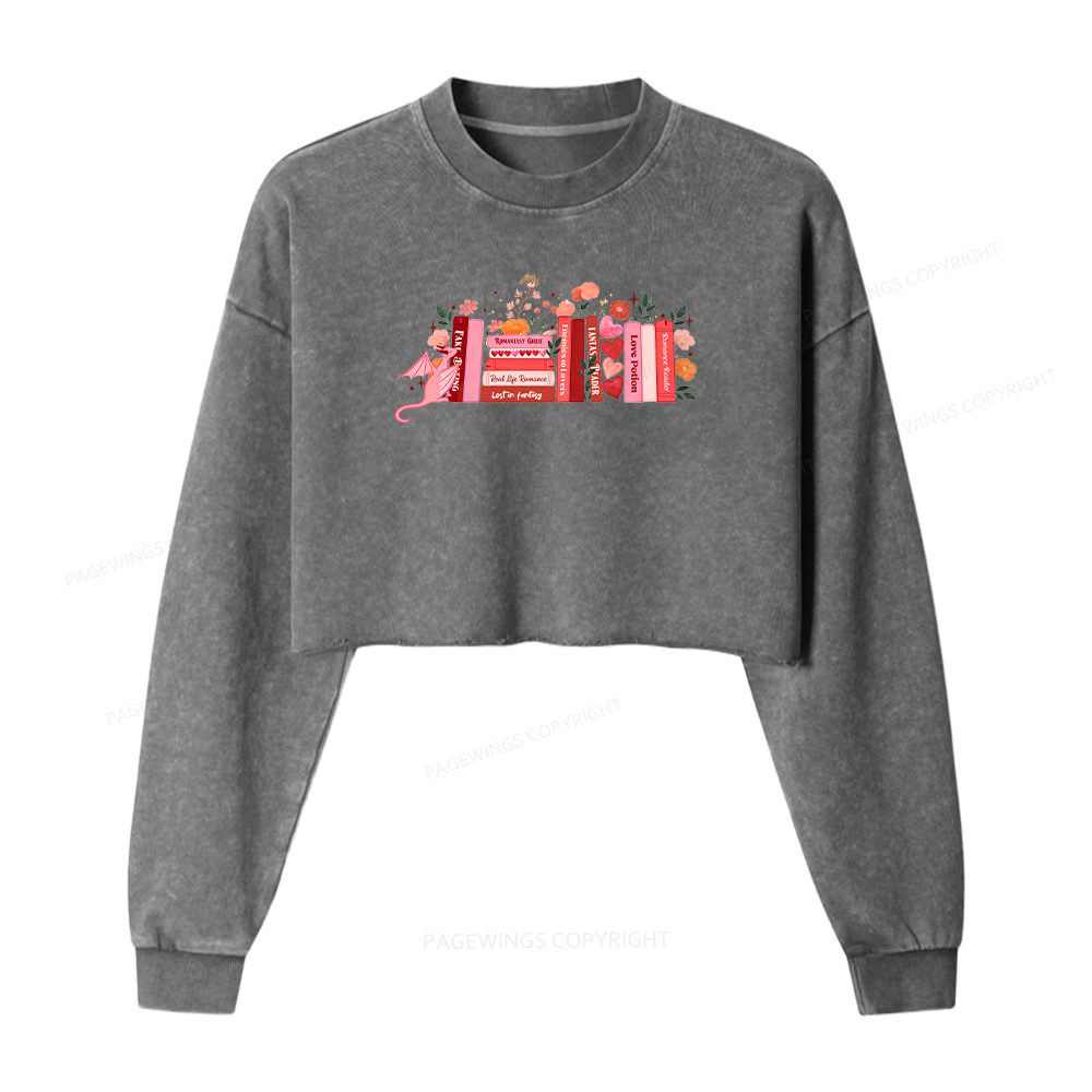 Pagewings Romance Reader Washed Crop Sweatshirt