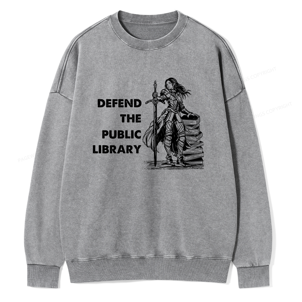 Pagewings Defend The Public Library Unisex Washed Sweatshirt