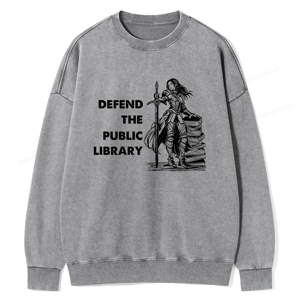 Pagewings Defend The Public Library Unisex Washed Sweatshirt