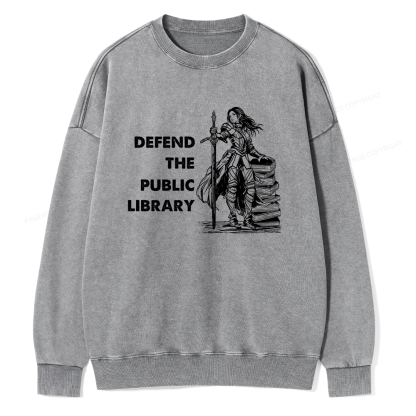 Pagewings Defend The Public Library Unisex Washed Sweatshirt