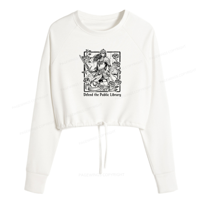 Pagewings Defend The Public Library Women Cropped Sweatshirt 