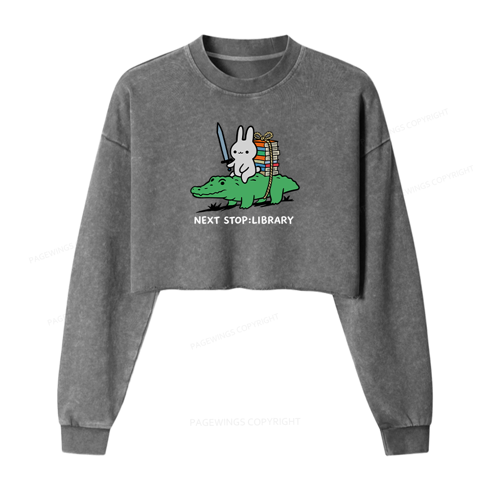 Pagewings Next Stop Library Washed Crop Sweatshirt