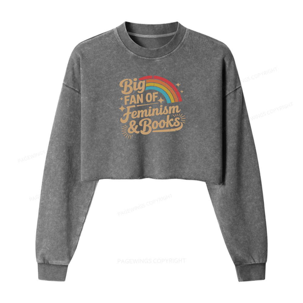 Pagewings Big Fan Of Feminism & Books Washed Crop Sweatshirt