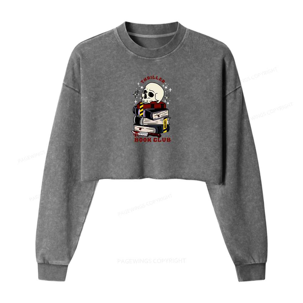 Pagewings Thriller Book Club Washed Crop Sweatshirt