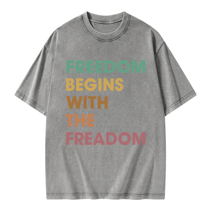 Pagewings Freedom Begins With The Freadom Unisex Washed T-shirt