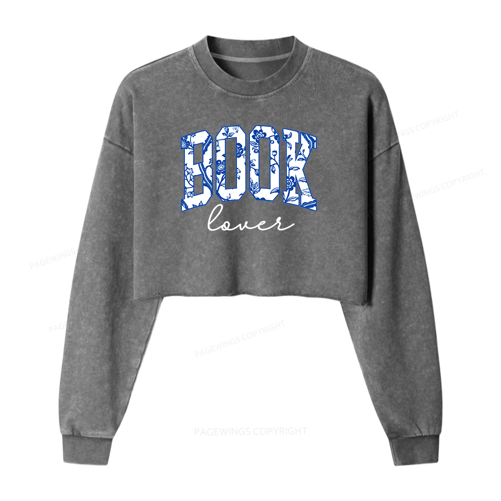 Pagewings Cute Book Lover Washed Crop Sweatshirt