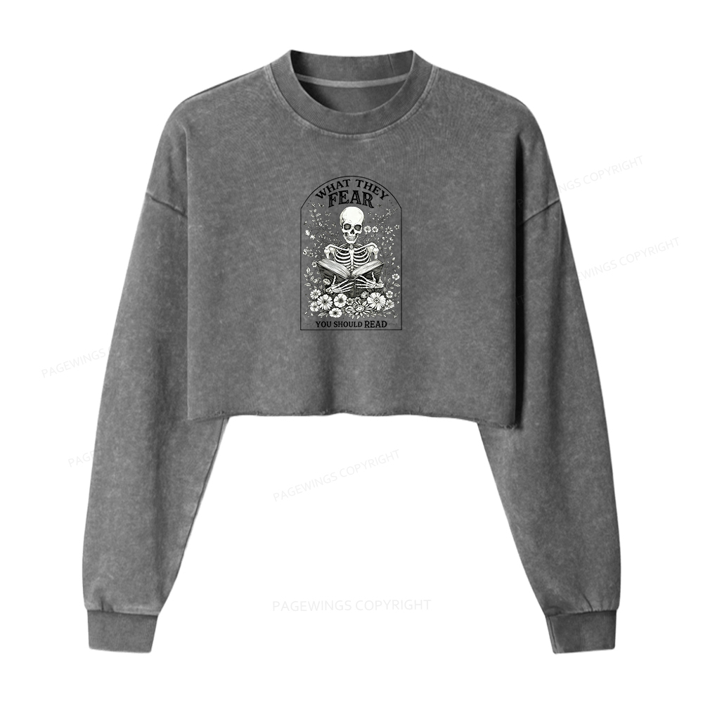 Pagewings What They Fear Fear You Should Read Washed Crop Sweatshirt