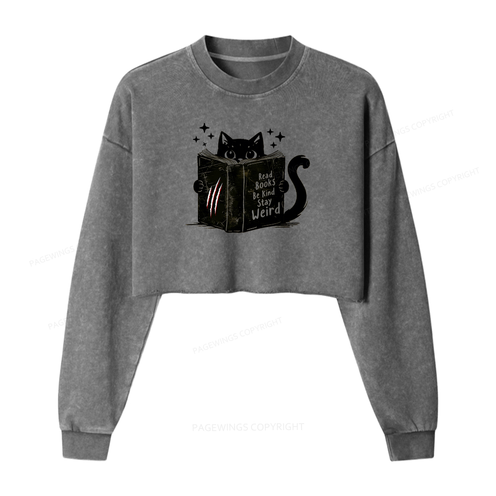 Pagewings Read Books Be Kind Stay Weird Washed Crop Sweatshirt