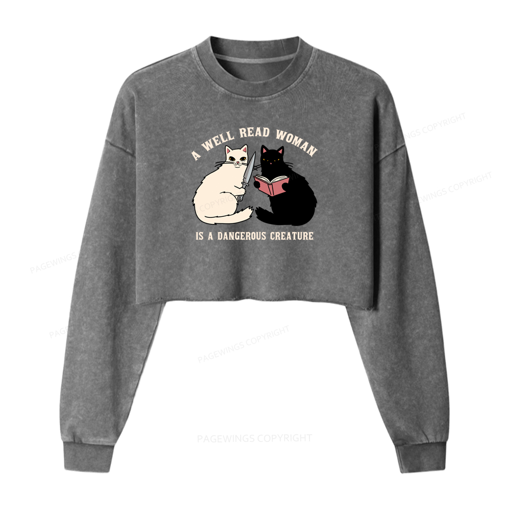 Pagewings A Well Read Woman Is A Dangerous Creature Washed Crop Sweatshirt