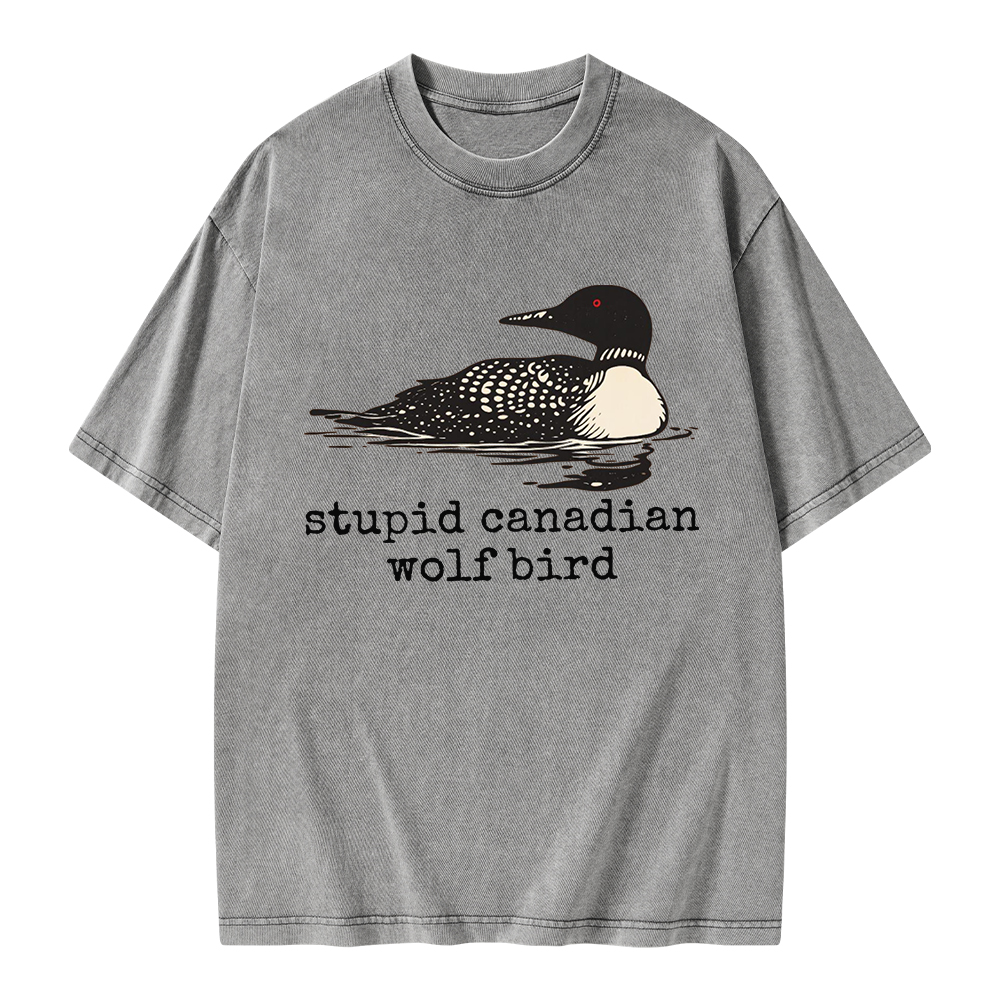 Pagewings Stupid Canadian Wolf Bird Unisex Washed T-shirt