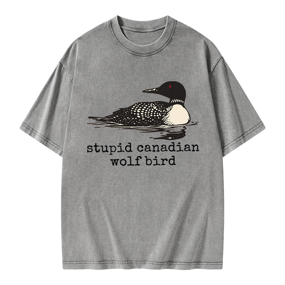 Pagewings Stupid Canadian Wolf Bird Unisex Washed T-shirt