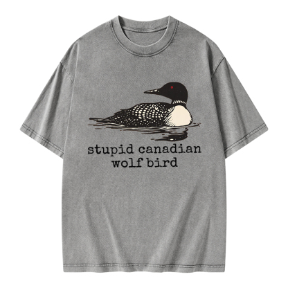 Pagewings Stupid Canadian Wolf Bird Unisex Washed T-shirt