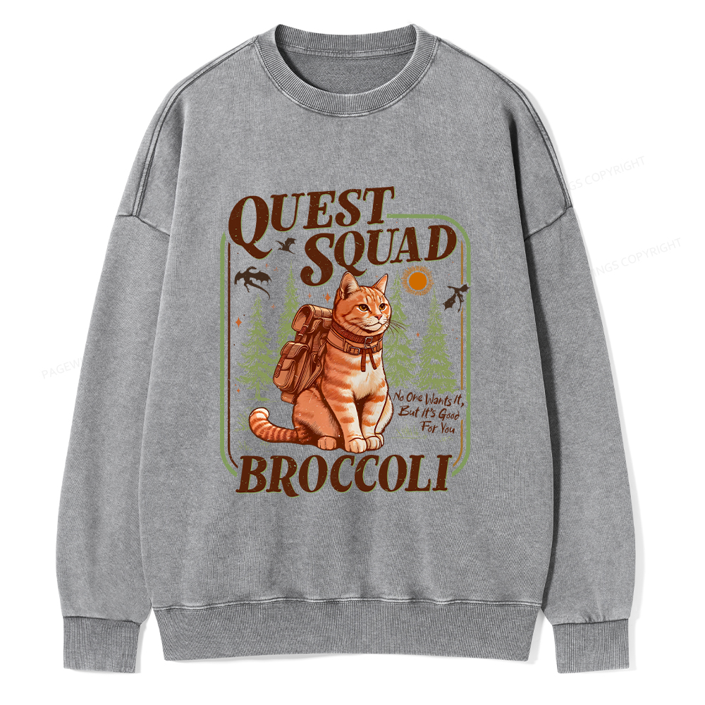 Pagewings Quest Squad Broccoli Unisex Washed Sweatshirt