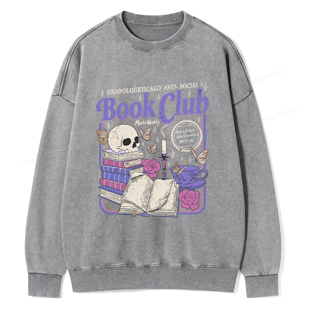 Pagewings Anti Social Book Club Unisex Washed Sweatshirt