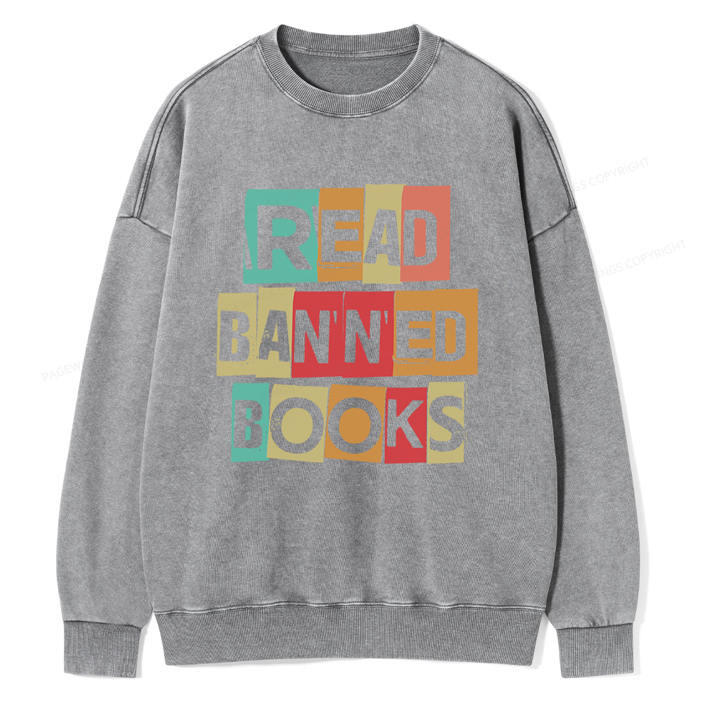 Pagewings Read Banned Books Shirt Unisex Washed Sweatshirt