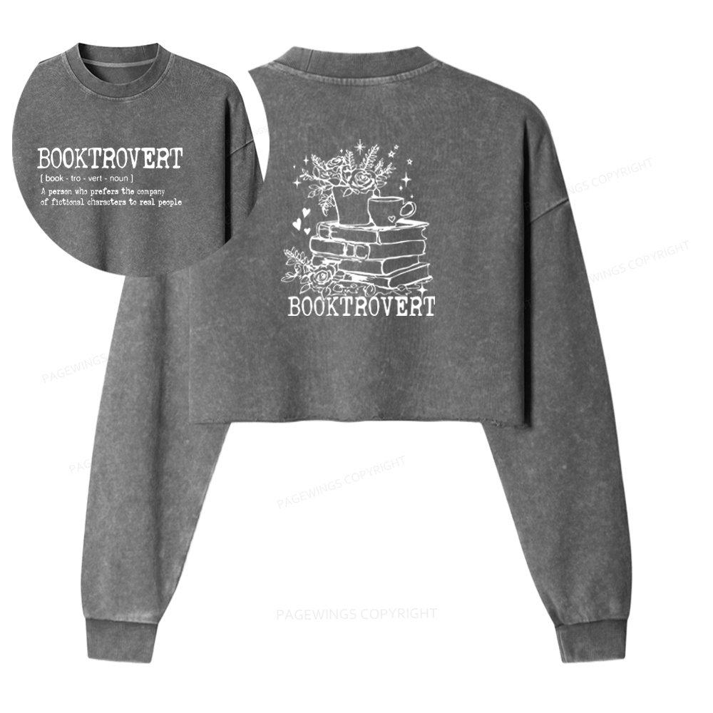 Pagewings Book Lover Gift Shirt, Teacher Crewneck, Reading Tee Washed Crop Sweatshirt