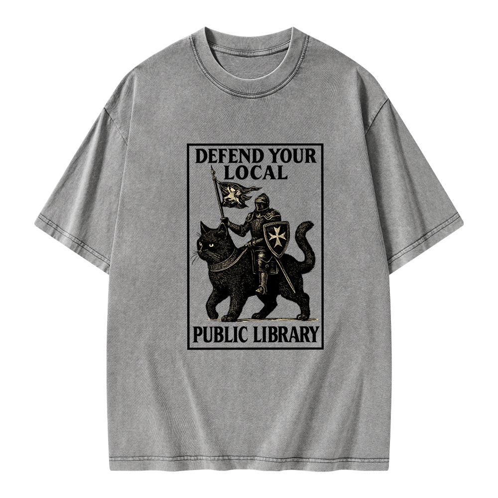 Pagewings Defend Your Local Library Unisex Washed T-shirt