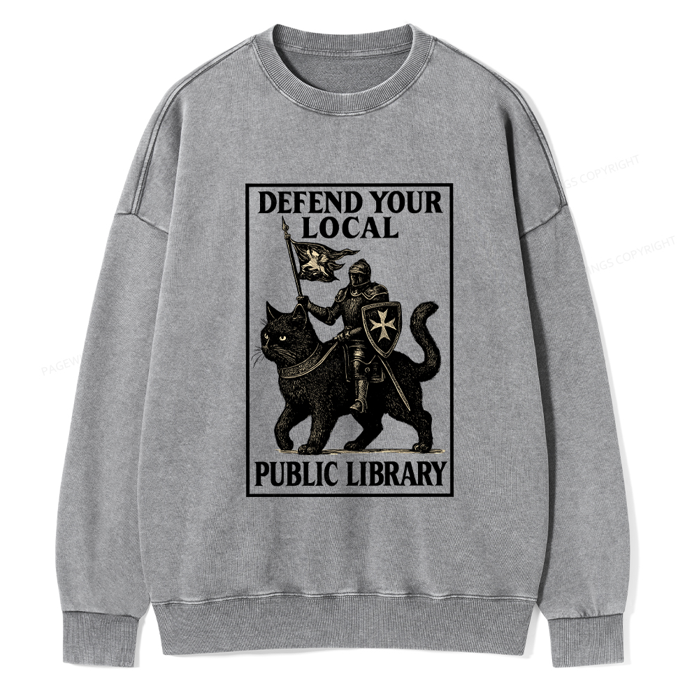Pagewings Defend Your Local Library Unisex Washed Sweatshirt