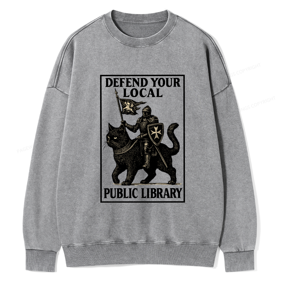 Pagewings Defend Your Local Library Unisex Washed Sweatshirt