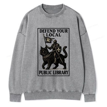 Pagewings Defend Your Local Library Unisex Washed Sweatshirt