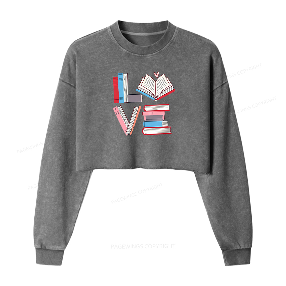 Pagewings Books Lovers Valentines Washed Crop Sweatshirt