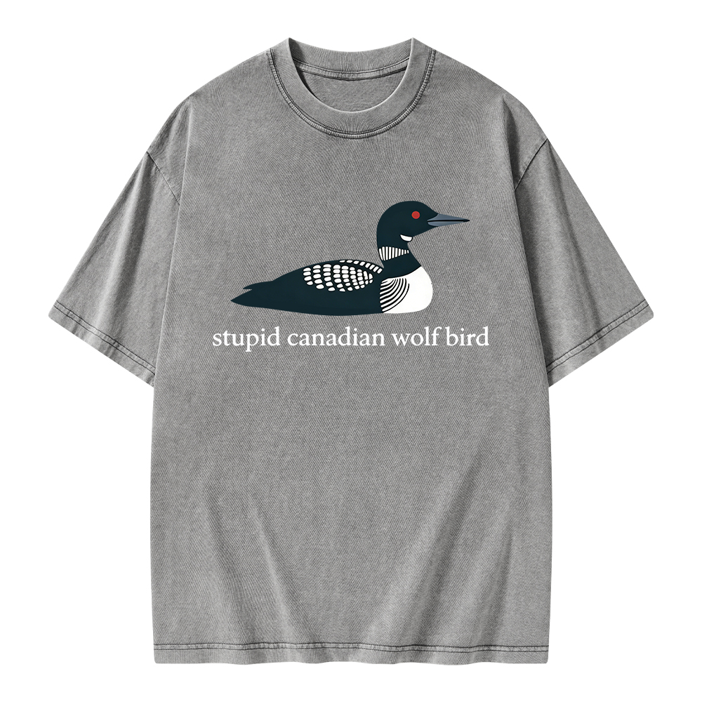 Pagewings Stupid Canadian Wolf Bird Unisex Washed T-shirt