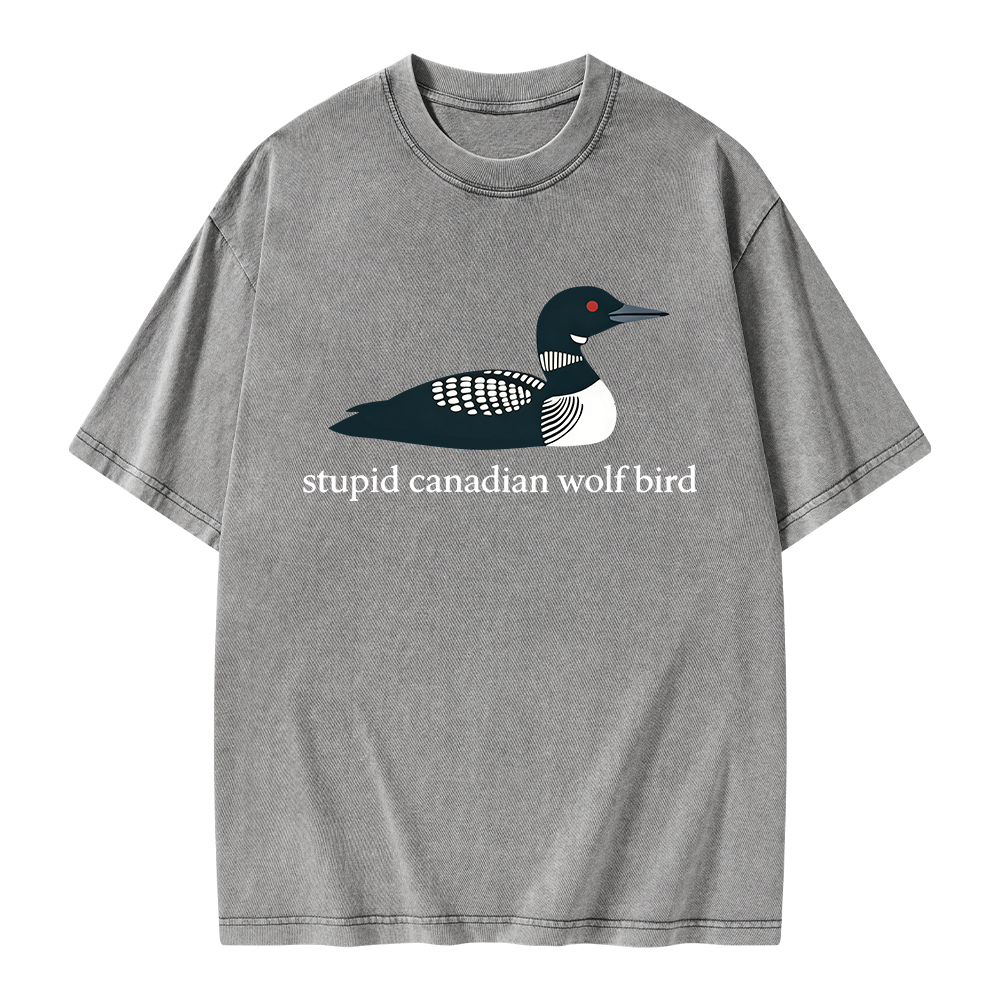 Pagewings Stupid Canadian Wolf Bird Unisex Washed T-shirt