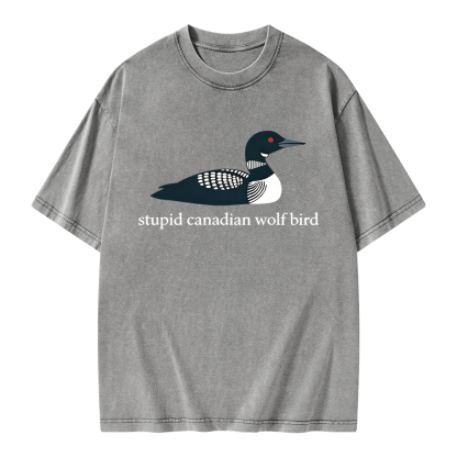Pagewings Stupid Canadian Wolf Bird Unisex Washed T-shirt