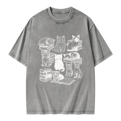 Pagewings Cats And books Unisex Washed T-shirt