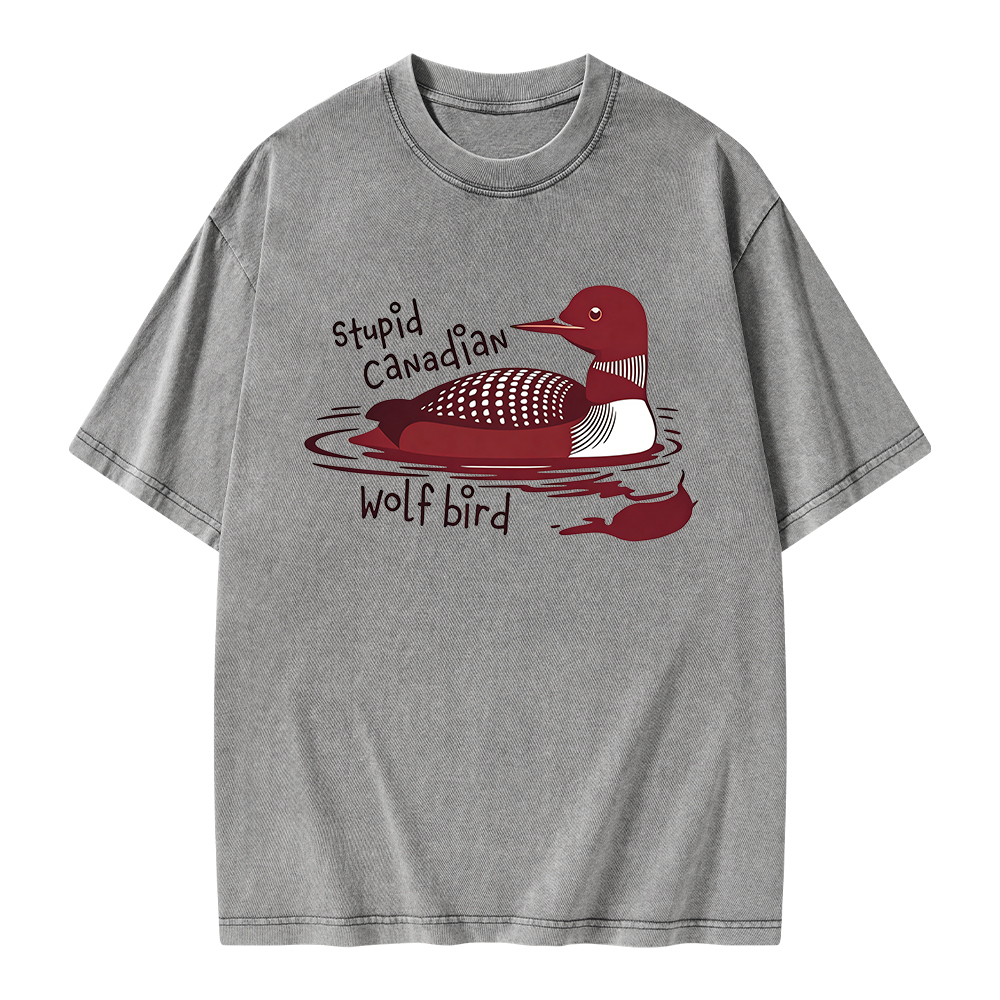 Pagewings Stupid Canadian Wolf Bird Unisex Washed T-shirt